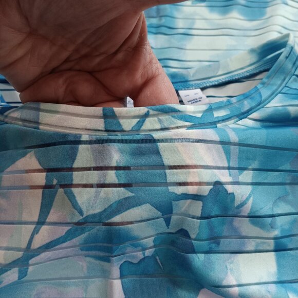 Susan Graver Passport Women's XL Blue Silky Liquid Knit Tunic Floral Print - Picture 4 of 14